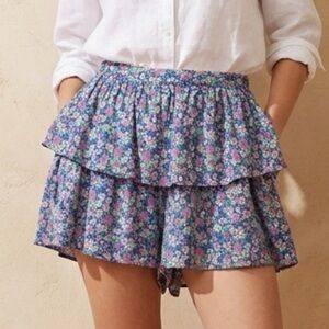 Zara Floral Ruffle Shorts Size Medium High Waisted Green Pink Floral